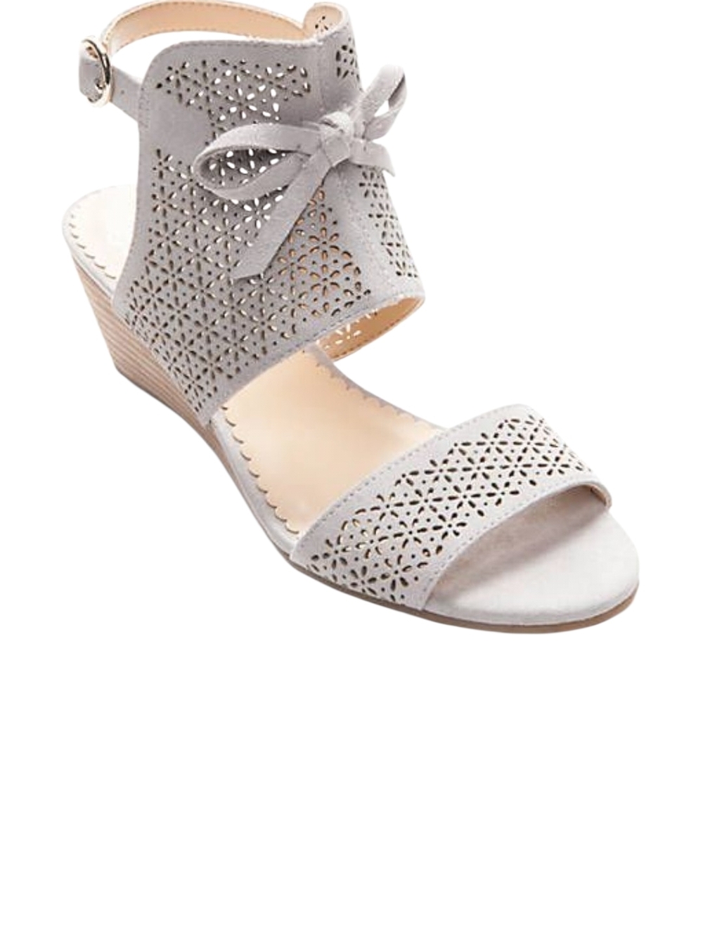 crown & ivy Light Gray Laser-Cut Bow Wedge‎ Sandal